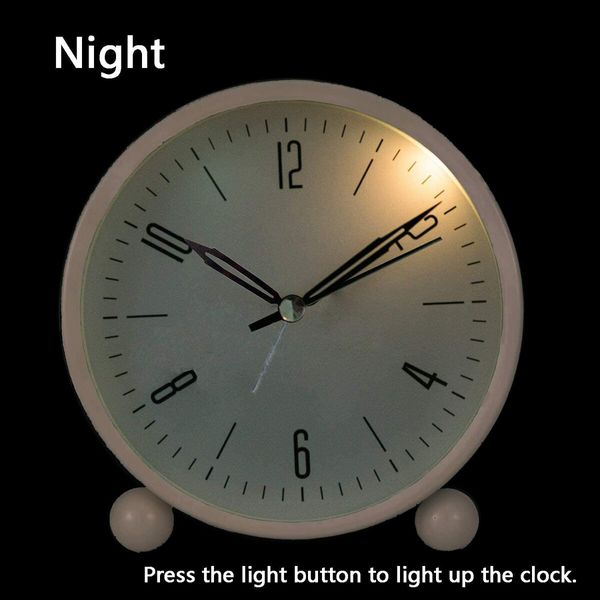 Alarm Clock,4 inch Super Silent Non Ticking Small Clock with Night Light,Battery Operated,Simply Design,for Bedroon,Bedside,Desk (White)