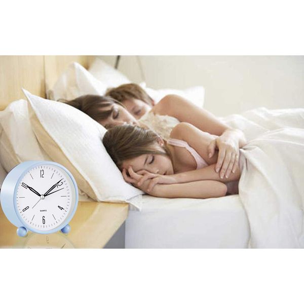 Alarm Clock,4 inch Super Silent Non Ticking Small Clock with Night Light,Battery Operated,Simply Design,for Bedroon,Bedside,Desk (Sky Blue)