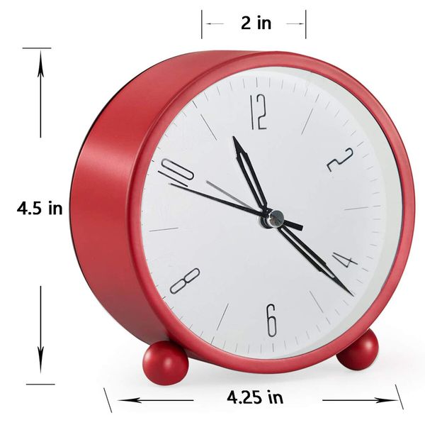 Alarm Clock,4 inch Super Silent Non Ticking Small Clock with Night Light,Battery Operated,Simply Design,for Bedroon,Bedside,Desk (Red)