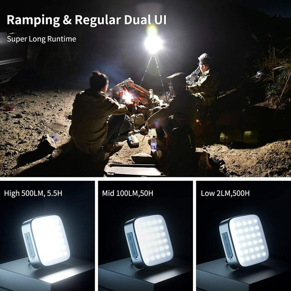 Camping Flashlight 3 Color Temperature LED Lantern with Power Bank with Magnetic Hook for Outdoor-Grey