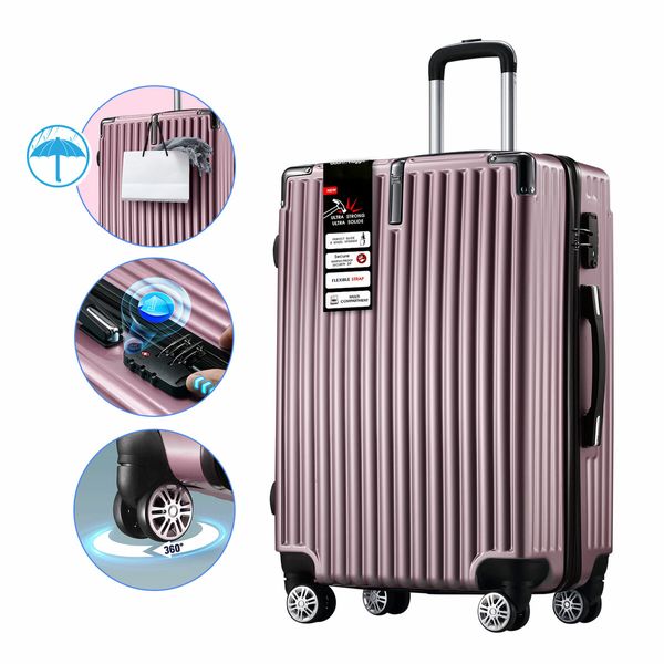 Carry On Luggage Suitcase Traveler Bag Hard Case Shell Travel Lightweight with Wheels Carryon Rolling Trolley 28 Inch with TSA Lock Rose Gold