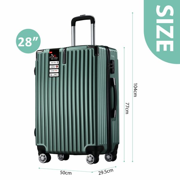 Carry On Luggage Suitcase Traveler Bag Hard Shell Travel Carryon Case Lightweight with Wheels Rolling Trolley 28 Inch with TSA Lock Dark Green