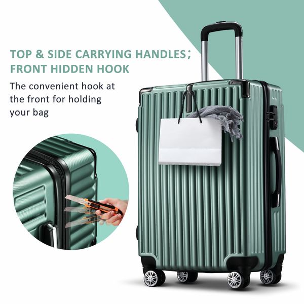 Carry On Luggage Suitcase Traveler Bag Hard Shell Travel Carryon Case Lightweight with Wheels Rolling Trolley 28 Inch with TSA Lock Dark Green