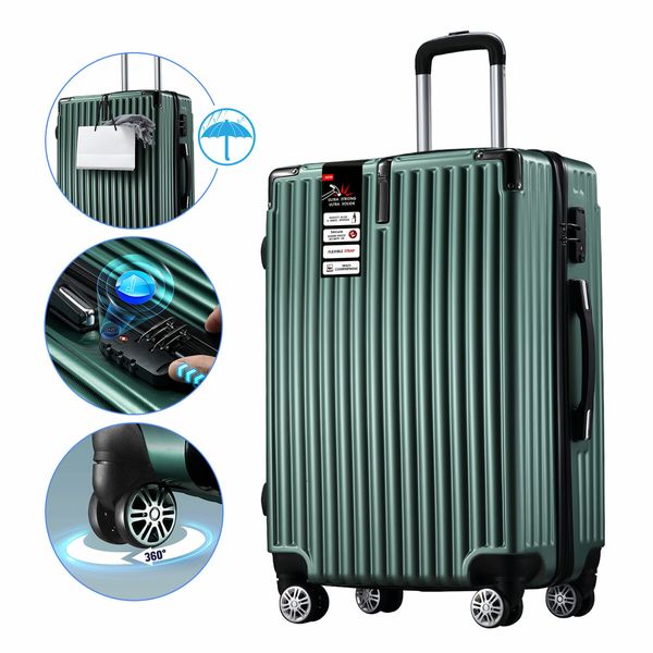 Carry On Luggage Suitcase Traveler Bag Hard Shell Travel Carryon Case Lightweight with Wheels Rolling Trolley 28 Inch with TSA Lock Dark Green