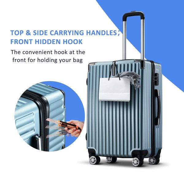 Carry On Luggage Traveler Bag Suitcase Hard Shell Case Carryon Travel Lightweight Rolling Checked with Wheels Lock Ice Blue 20 Inch