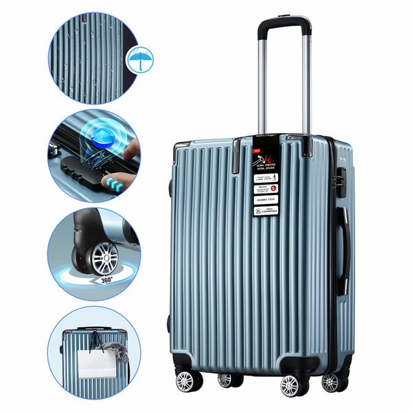 Carry On Luggage Traveler Bag Suitcase Hard Shell Case Carryon Travel Lightweight Rolling Checked with Wheels Lock Ice Blue 20 Inch