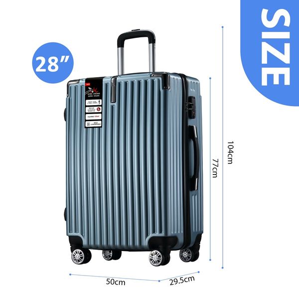 Carry On Luggage Suitcase Traveler Bag Hard Shell Case Carryon Travel Lightweight with Wheels 28 Inch Checked Trolley TSA Lock Ice Blue