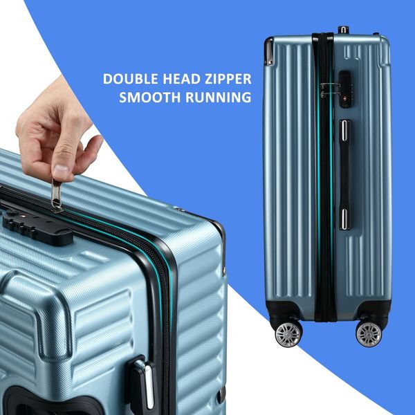 Carry On Luggage Suitcase Traveler Bag Hard Shell Case Carryon Travel Lightweight with Wheels 28 Inch Checked Trolley TSA Lock Ice Blue