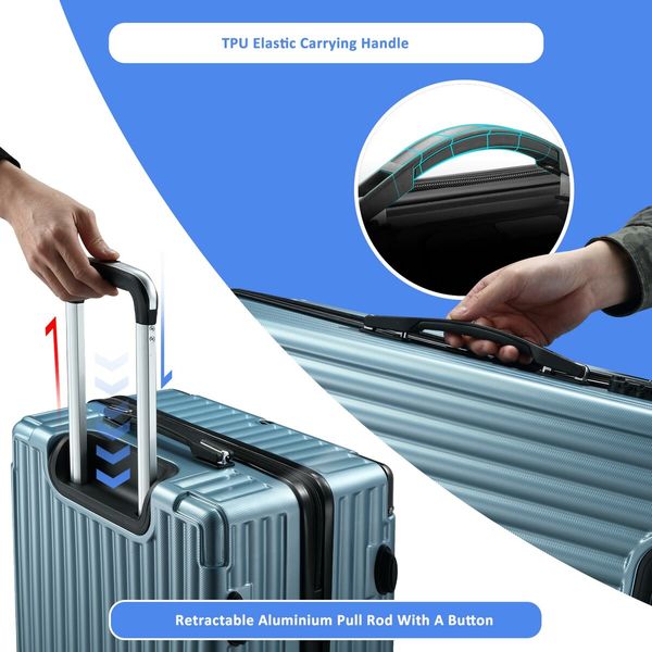 Carry On Luggage Suitcase Traveler Bag Hard Shell Case Carryon Travel Lightweight with Wheels 28 Inch Checked Trolley TSA Lock Ice Blue