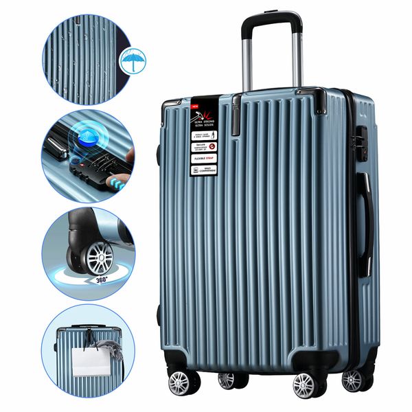 Carry On Luggage Suitcase Traveler Bag Hard Shell Case Carryon Travel Lightweight with Wheels 28 Inch Checked Trolley TSA Lock Ice Blue