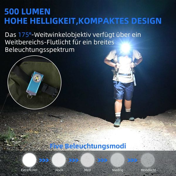 Mini Flashlight Keychain 500 Lumens Rechargeable Pocket Flashlight Magnetic Hat Clip for Travel,Walking,Hiking-Blue