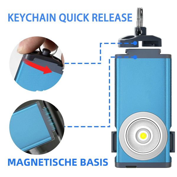 Mini Flashlight Keychain 500 Lumens Rechargeable Pocket Flashlight Magnetic Hat Clip for Travel,Walking,Hiking-Blue