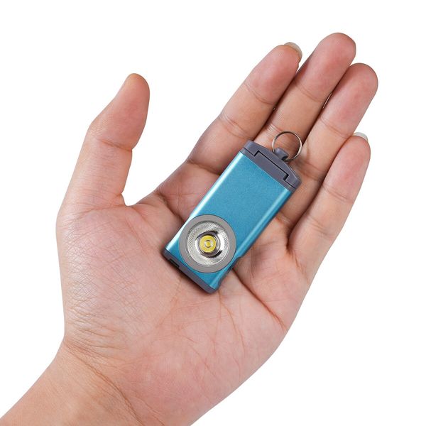 Mini Flashlight Keychain 500 Lumens Rechargeable Pocket Flashlight Magnetic Hat Clip for Travel,Walking,Hiking-Blue