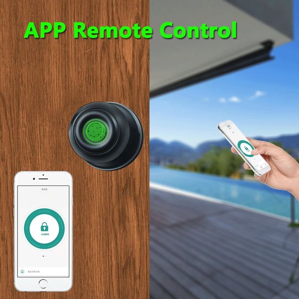 Fingerprint Door Knob Biometric Smart Lock with APP Remote Control for Bedroom, Office, Apartment, Hotel, Cloakroom