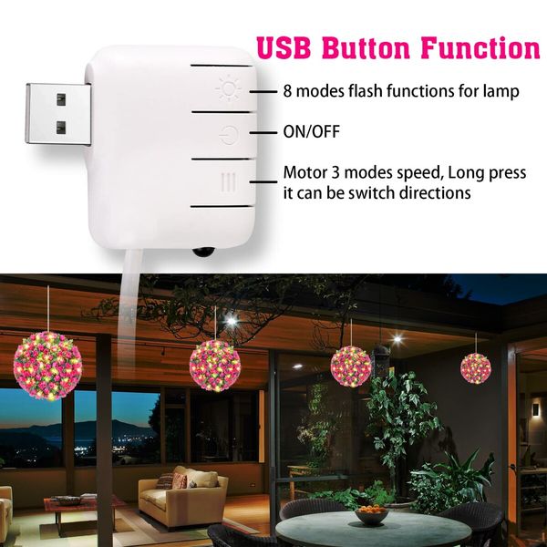 USB Rotating Rose Flower Ball Light with Remote Control and Rotation Function, for Weddings, Holiday Parties, Home Decorations, Balconies, Courtyards