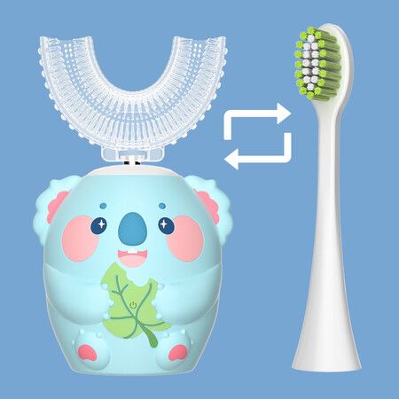 Kids U Shaped Electric Toothbrush with 2 Brush Head,Cartoon Koala Auto Sonic Toothbrush for Children Age 2-7,360° Full Mouth Cleaning