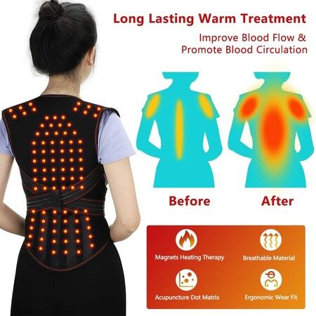 XL Size Tourmaline Self-Heating Back Support 108pcs Magnets Therapy Spine Back Shoulder Lumbar Posture Corrector Vest Pain Relief Brace