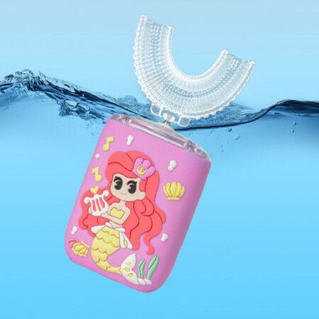 Kids Electric Toothbrush, U Shaped Kids Sonic Automatic 6 Sonic Clean Modes IPX7 Waterproof Mermaid Design Rechargeable Smart Timer for Children 2-7