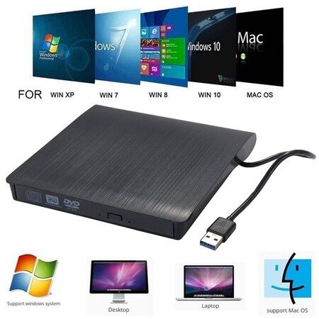 Ultra Slim External USB 3.0 CD/DVD-RW Writer Burner Player for Macbook Pro Air Imac or Other PC/Laptop