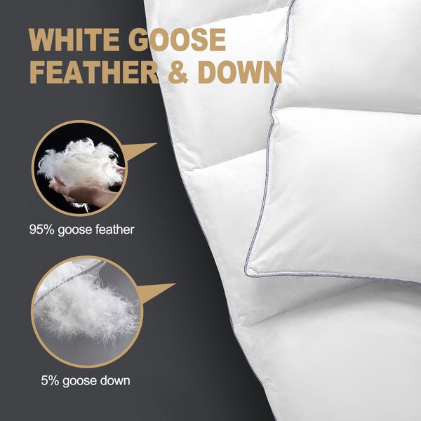 Queen Size Duvet Quilt Goose Feather Down Bed Bedding Winter Comforter Breathable 500GSM Lightweight Cotton Cover White 210x210cm