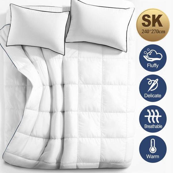 Super King Quilt Duvet Goose Feather Down Bedding Bed Winter Comforter Lightweight Breathable White Cotton Cover 500GSM 240x270cm