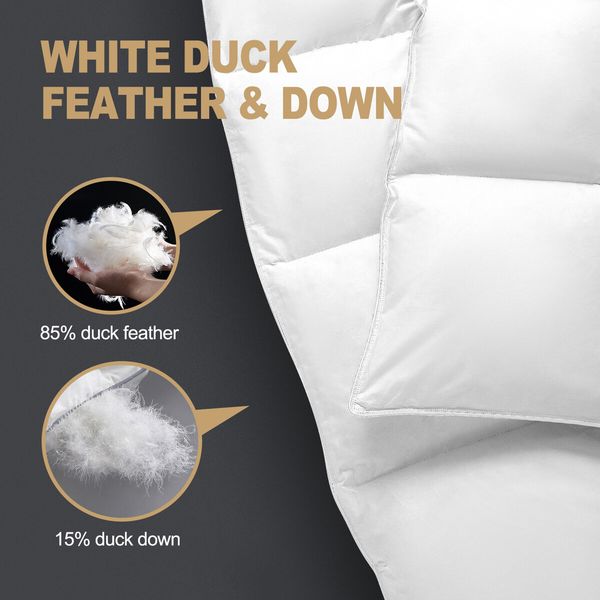 Queen Size Duvet Quilt Duck Feather Down Bed Comforter Winter Bedding Lightweight Breathable 500GSM Cotton Cover 210x210cm White