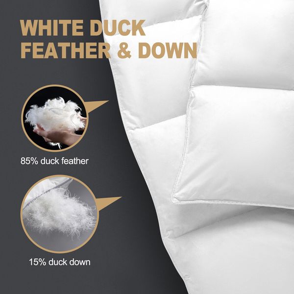 King Size Quilt Duvet Bedding Duck Feather Down Winter Bed Comforter 500GSM Breathable Lightweight Cotton Cover White 210x240cm