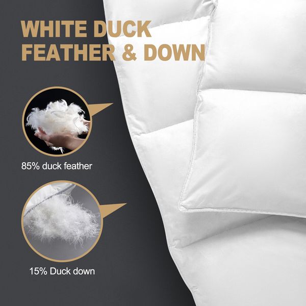 Super King Quilt Duvet Duck Feather Down Winter Bedding Bed Comforter 500GSM Breathable Lightweight White 240x270cm Cotton Cover