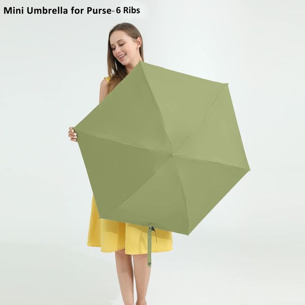 Travel Mini Umbrella for Purse With Case-Small Compact UV Umbrella Protection Sun-Lightweight Tiny Pocket Umbrella for Women,Girls,Kids (Matcha Green)