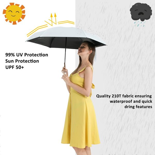 Travel Mini Umbrella for Purse With Case-Small Compact UV Umbrella Protection Sun-Lightweight Tiny Pocket Umbrella for Women,Girls,Kids (White)