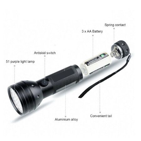 UV Flashlight Black Light, 51 LED 395 nM Ultraviolet Blacklight Detector for Dog Urine, Pet Stains and Bed Bug