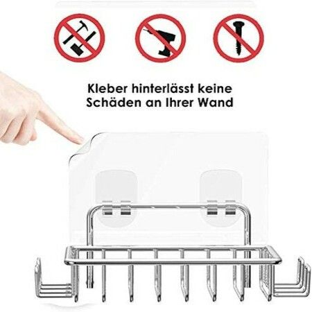 12 x 8 cm Bar Soap Holder for Shower Wall with 4 Hooks, Stainless Steel Adhesive Soap Dish for Bathroom