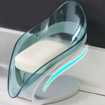 Leaf shaped Soap Dish Holder With Drainage, Self Draining Soap Box With Suction Cup for Shower Bathroom Kitchen