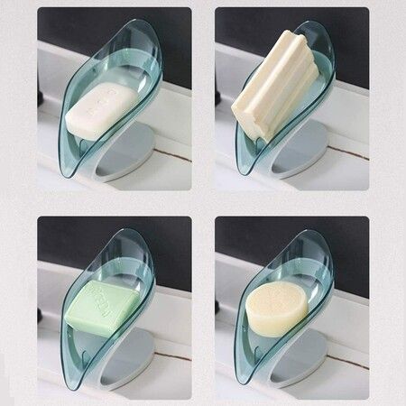 Leaf shaped Soap Dish Holder With Drainage, Self Draining Soap Box With Suction Cup for Shower Bathroom Kitchen