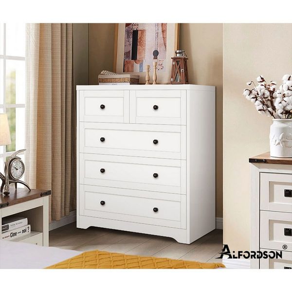 ALFORDSON 5 Chest of Drawers Hamptons Storage Cabinet Dresser Tallboy White