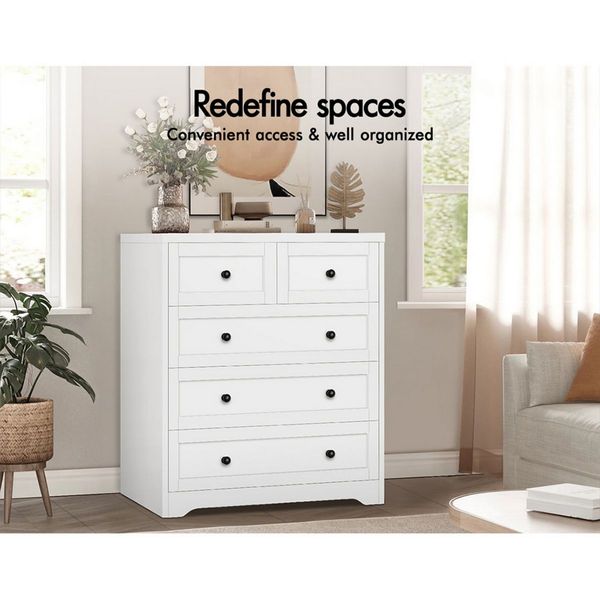 ALFORDSON 5 Chest of Drawers Hamptons Storage Cabinet Dresser Tallboy White