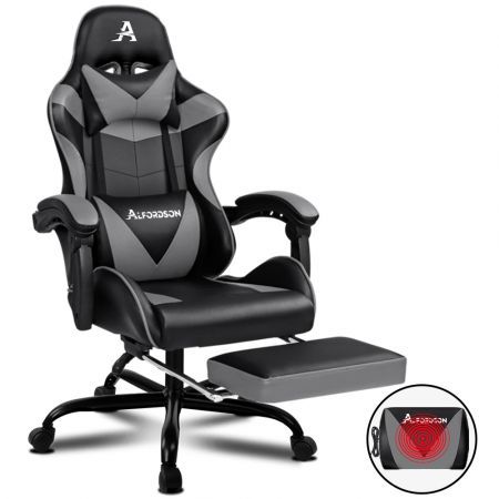 ALFORDSON Gaming Chair Office Executive Racing Footrest Seat PU Leather Grey