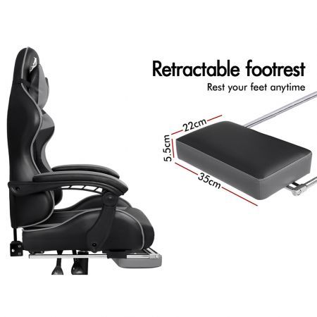 ALFORDSON Gaming Chair Office Executive Racing Footrest Seat PU Leather Grey