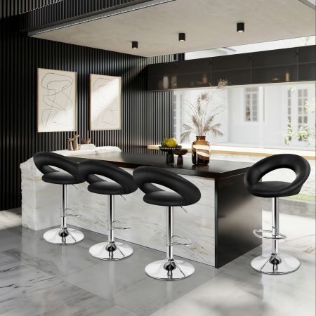 ALFORDSON 4x Bar Stools Ovadia Kitchen Swivel Chair Leather Gas Lift BLACK