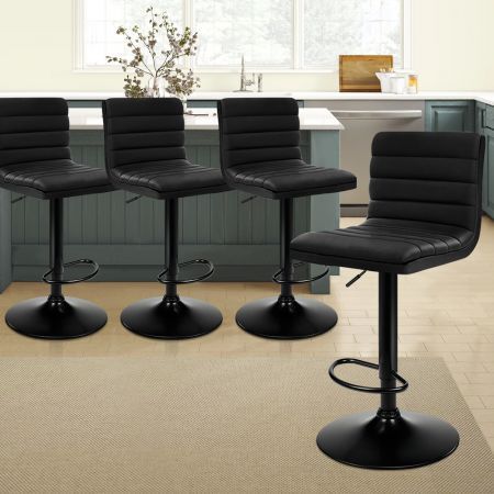 ALFORDSON 4x Bar Stools Ruel Kitchen Swivel Chair Leather Gas Lift ALL BLACK