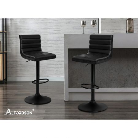 ALFORDSON 4x Bar Stools Ruel Kitchen Swivel Chair Leather Gas Lift ALL BLACK