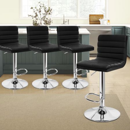 ALFORDSON 4x Bar Stools Ruel Kitchen Swivel Chair Leather Gas Lift BLACK