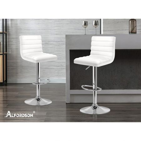 ALFORDSON 4x Bar Stools Ruel Kitchen Swivel Chair Leather Gas Lift WHITE