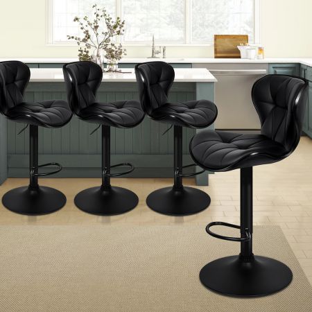 ALFORDSON 4x Bar Stools Luna Kitchen Swivel chair Leather Gas lift BLACK