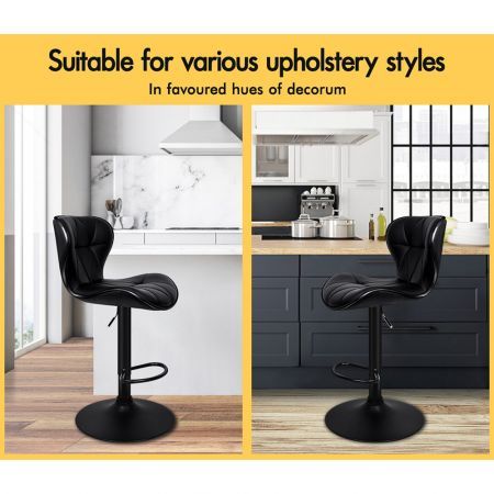 ALFORDSON 4x Bar Stools Luna Kitchen Swivel chair Leather Gas lift BLACK