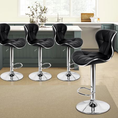 ALFORDSON 4x Bar Stools Ralph Kitchen Swivel Chair Gas Lift Leather BLACK