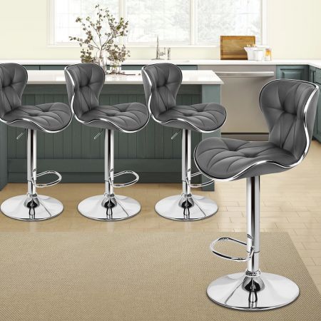 ALFORDSON 4x Bar Stools Luna Kitchen Swivel Chair Leather Gas Lift GREY