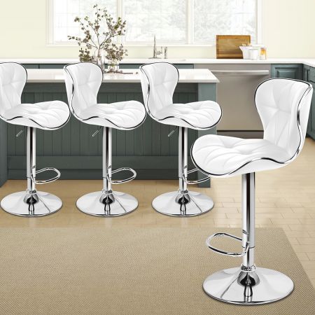 ALFORDSON 4x Bar Stools Luna Kitchen Swivel chair Leather Gas lift WHITE