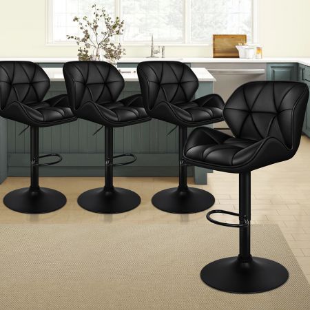 ALFORDSON 4x Bar Stools Willa Kitchen Gas Lift Swivel Chair Leather ALL BLACK