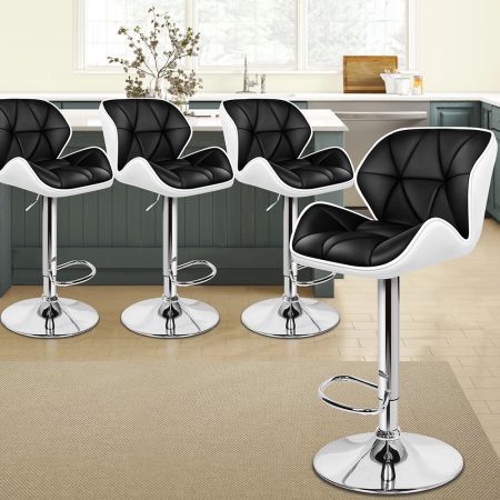 ALFORDSON 4x Bar Stools Willa Kitchen Gas Lift Swivel Chair Leather BLACK And WHITE